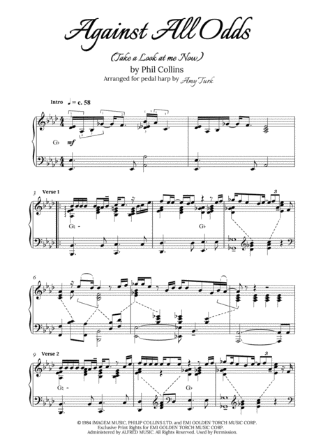 Against All Odds Take A Look At Me Now Harp Solo Sheet Music