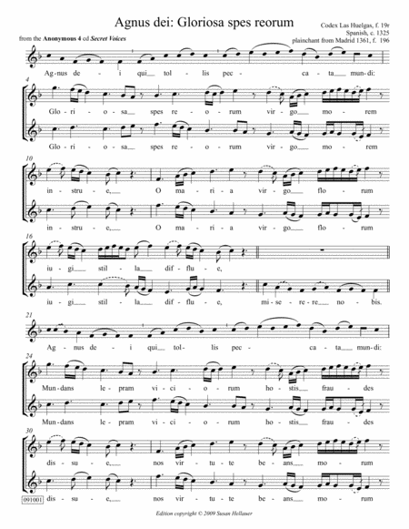 Agnus Dei Gloriosa Spes Reorum From Anonymous 4s Secret Voices Sheet Music