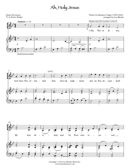 Free Sheet Music Ah Holy Jesus For Satb Choir And Piano