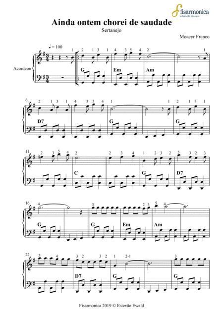 Ainda Ontem Chorei Da Saudade Partitura Para Acordeon Sheet Music For Accordion Sheet Music