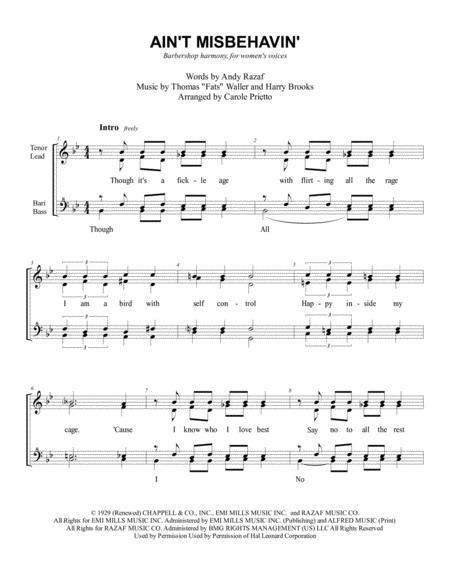 Aint Misbehavin Choral Pricing Sheet Music