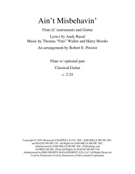 Aint Misbehavin For Flute And Guitar Sheet Music