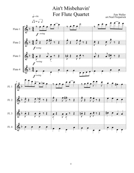 Aint Misbehavin For Flute Quartet Sheet Music