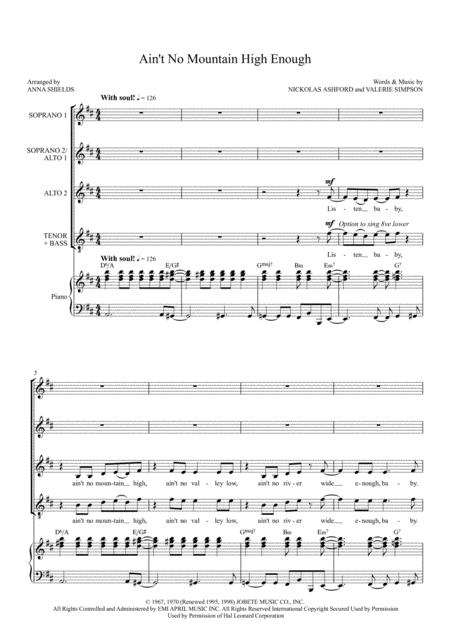 Aint No Mountain High Enough Ssaat Choir With Piano Sheet Music