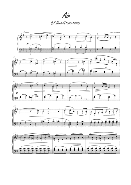 Air By Handel For Easy Piano Sheet Music