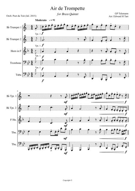 Free Sheet Music Air De Trompette Gp Telemann Arr Eh Tarr