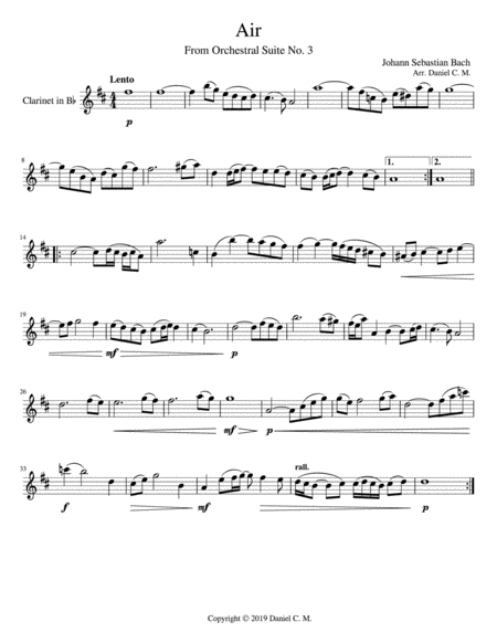 Air For B Flat Clarinet And Piano Simplified Sheet Music