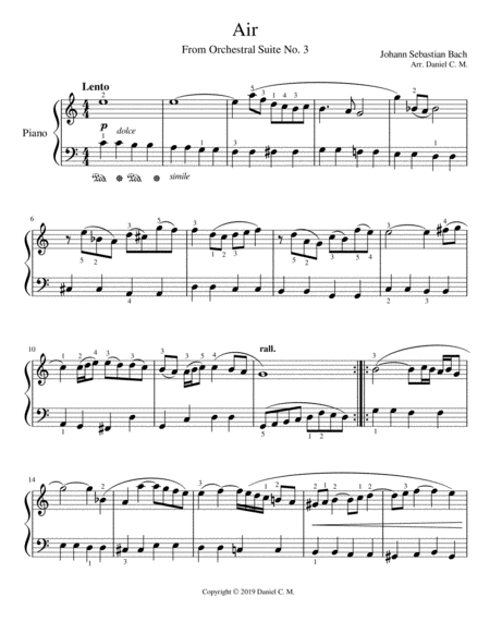 Free Sheet Music Air For Piano Easy