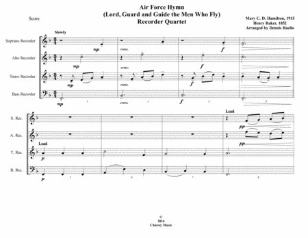 Air Force Hymn Lord Guard And Guide Recorder Quartet Satb Intermediate Sheet Music