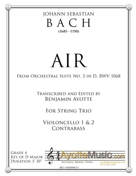 Air From Orchestral Suite No 3 Bwv 1068 Transcribed For String Trio Sheet Music