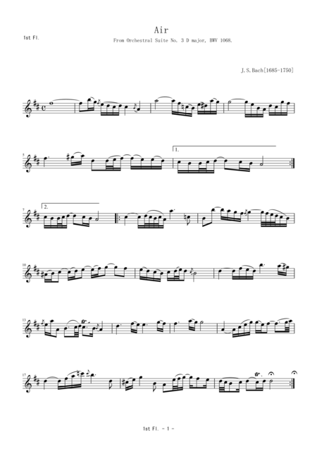 Free Sheet Music Air From Orchestral Suite No 3 D Major Bwv 1068