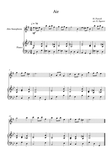 Free Sheet Music Air Henry Purcell For Alto Saxophone Piano