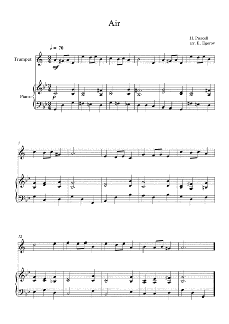 Free Sheet Music Air Henry Purcell For Trumpet Piano