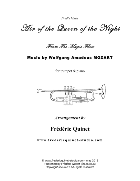 Free Sheet Music Air Of The Queen Of The Night For Trumpet Bb Piano