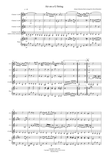Free Sheet Music Air On A G String For Clarinet Quartet