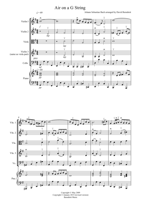 Free Sheet Music Air On A G String For String Quartet