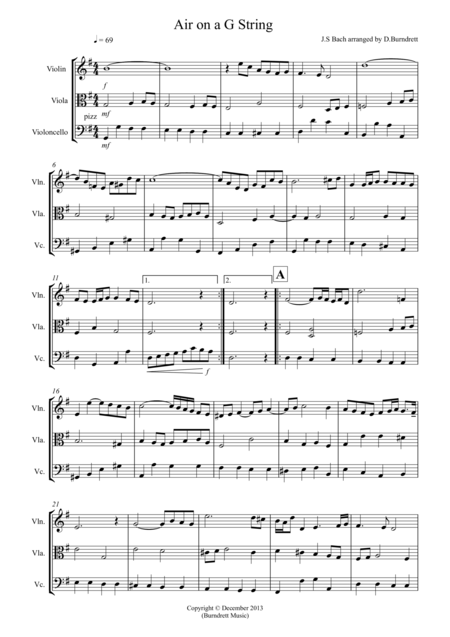 Air On A G String For String Trio Sheet Music