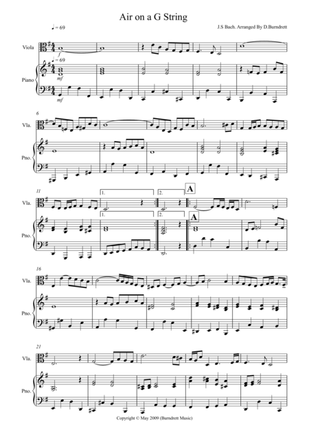 Air On A G String For Viola And Piano Sheet Music