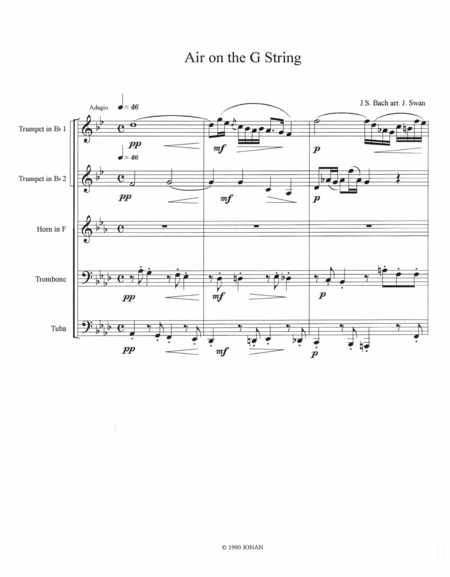 Free Sheet Music Air On The G String For Brass Quintet