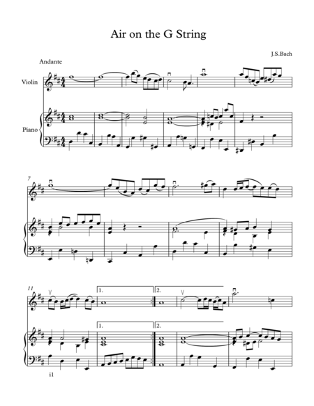 Free Sheet Music Air On The G String Violin And Piano