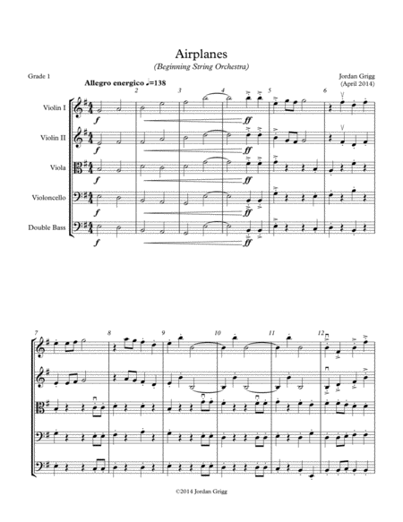 Airplanes Beginning String Orchestra Sheet Music