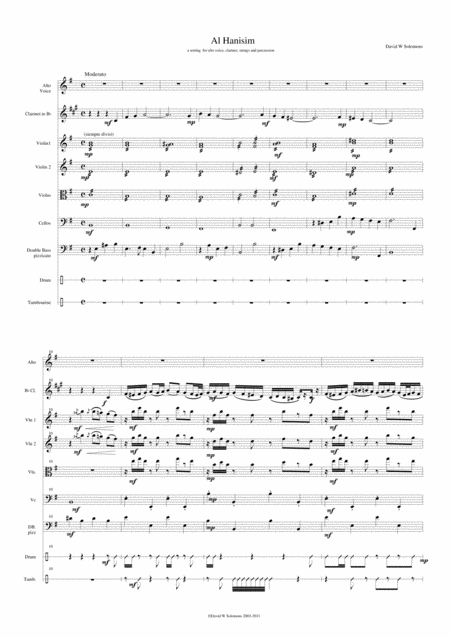 Free Sheet Music Al Hanisim For Voice Clarinet Strings And Percussion