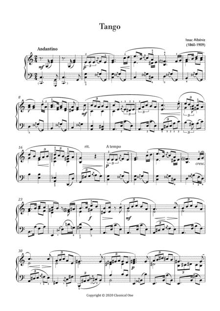 Albeniz Tango Easy Piano Arrangement Sheet Music