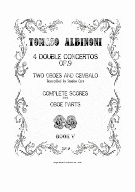 Albinoni 4 Double Concertos Op 9 For Two Oboes And Cembalo Scores And Parts Sheet Music