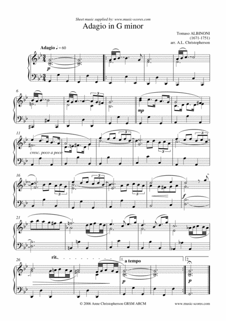 Albinoni Adagio Piano Sheet Music