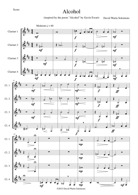 Alcohol For Clarinet Quartet Sheet Music