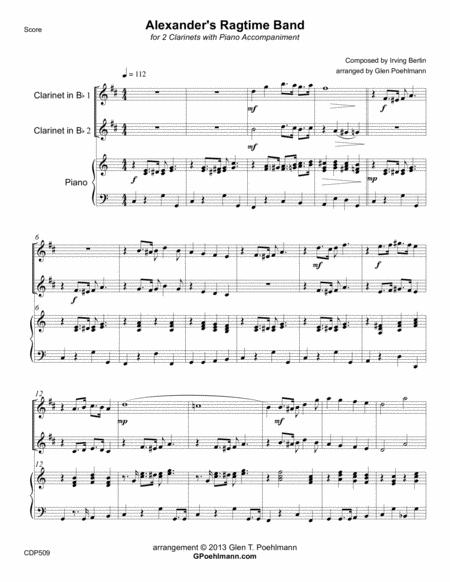 Alexanders Ragtime Band For 2 Clarinets With Piano Accompaniment Sheet Music