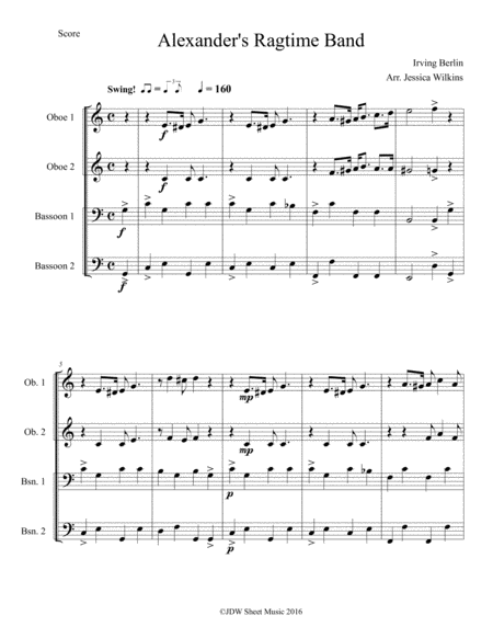 Free Sheet Music Alexanders Ragtime Band For Double Reed Quartet