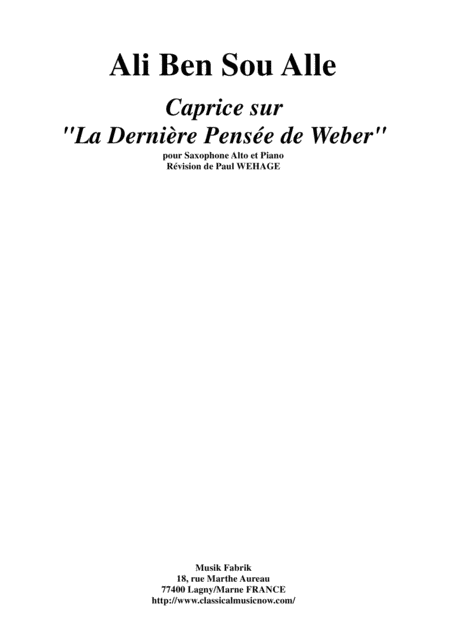 Ali Ben Sou Alle Caprice Sur La Dernire Pense De Weber For Alto Saxophone And Piano Sheet Music