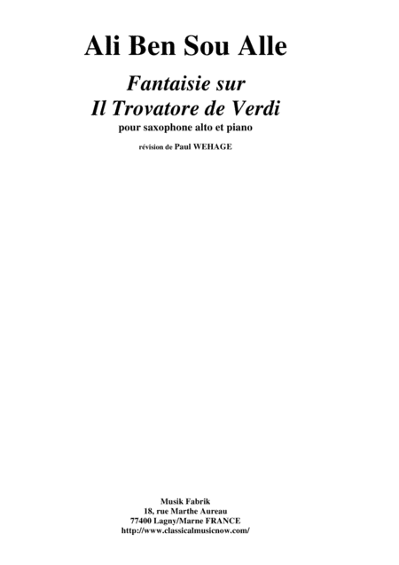 Ali Ben Sou Alle Fantaisie Sur Il Trovatore De Verdi For Alto Saxophone And Piano Sheet Music