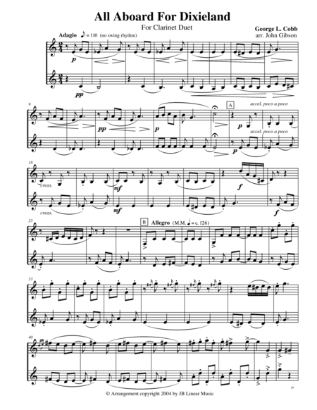 All Aboard For Dixieland For Clarinet Duet Sheet Music