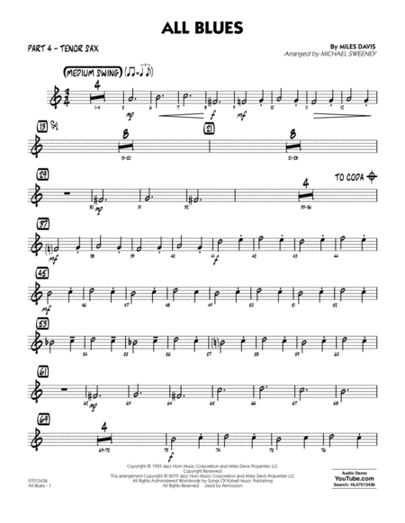 Free Sheet Music All Blues Arr Michael Sweeney Part 4 Bb Tenor Sax