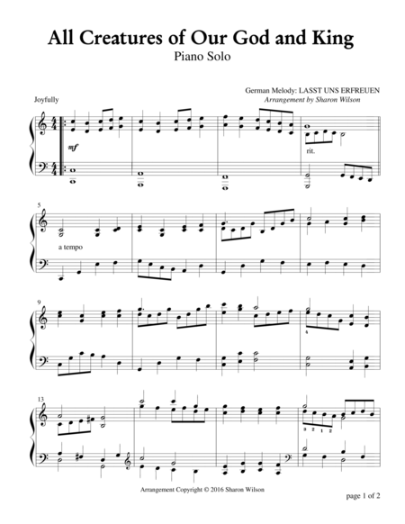 All Creatures Of Our God And King Piano Solo Sheet Music