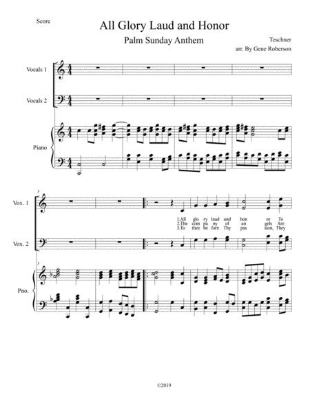 Free Sheet Music All Glory Laud And Honor Choir Organ Brass