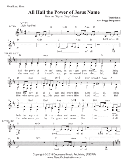 All Hail The Power Of Jesus Name Vocal Sheet Music