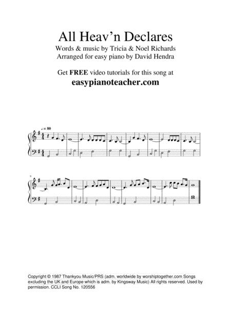 All Heav N Declares Very Easy Piano Sheet Music