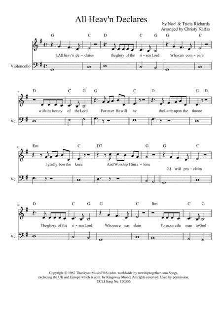 Free Sheet Music All Heaven Declares Cello Part