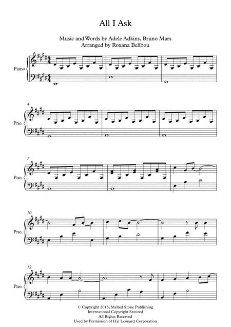 All I Ask By Adele Piano Sheet Music