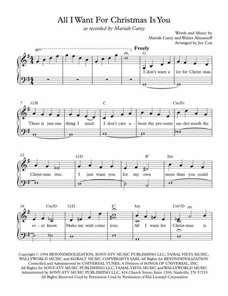 Free Sheet Music All I Want For Christmas Is You Beginner Edition