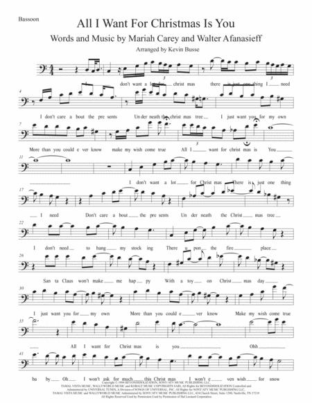 Free Sheet Music All I Want For Christmas Is You Easy Key Of C Bassoon