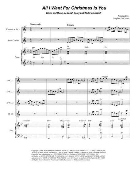 Free Sheet Music All I Want For Christmas Is You For Clarinet Choir