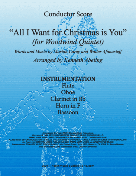 All I Want For Christmas Is You For Woodwind Quintet Sheet Music