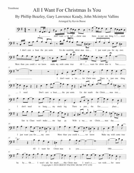 Free Sheet Music All I Want For Christmas Is You Original Key Trombone