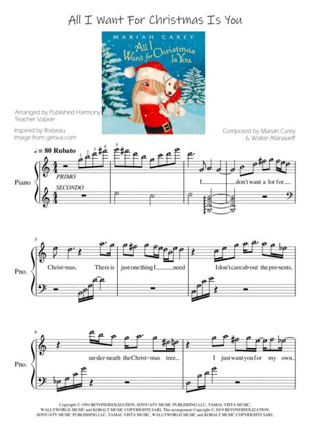 Free Sheet Music All I Want For Christmas Is You Piano Duet Intermediate Level Short Version