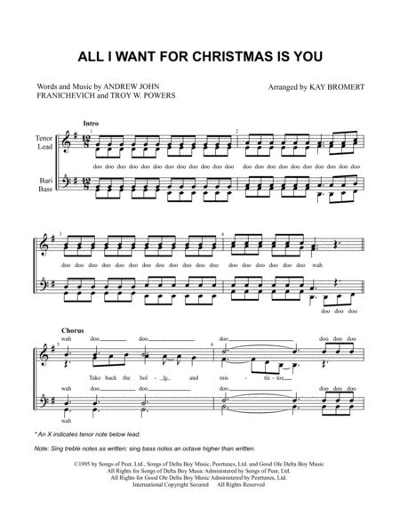 All I Want For Christmas Is You Quartet Sheet Music