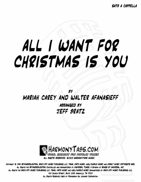 Free Sheet Music All I Want For Christmas Is You Satb A Cappella